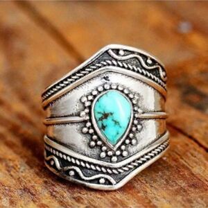 Irregular Band Ring Inlaid with Artificial Turquoise Bohemian Ring
